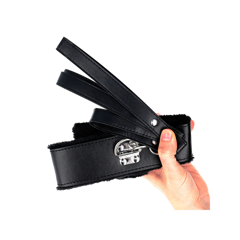 Collar Con Correa 116 Cm Con Tachuelas Plateadas Modelo 4 Negro Ajustable 40-48 Cm X 6 Cm