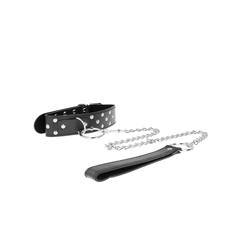 Collar Con Correa 65 Cm Remache Anilla Negro Ajustable 36-50 Cm X 3.8 Cm