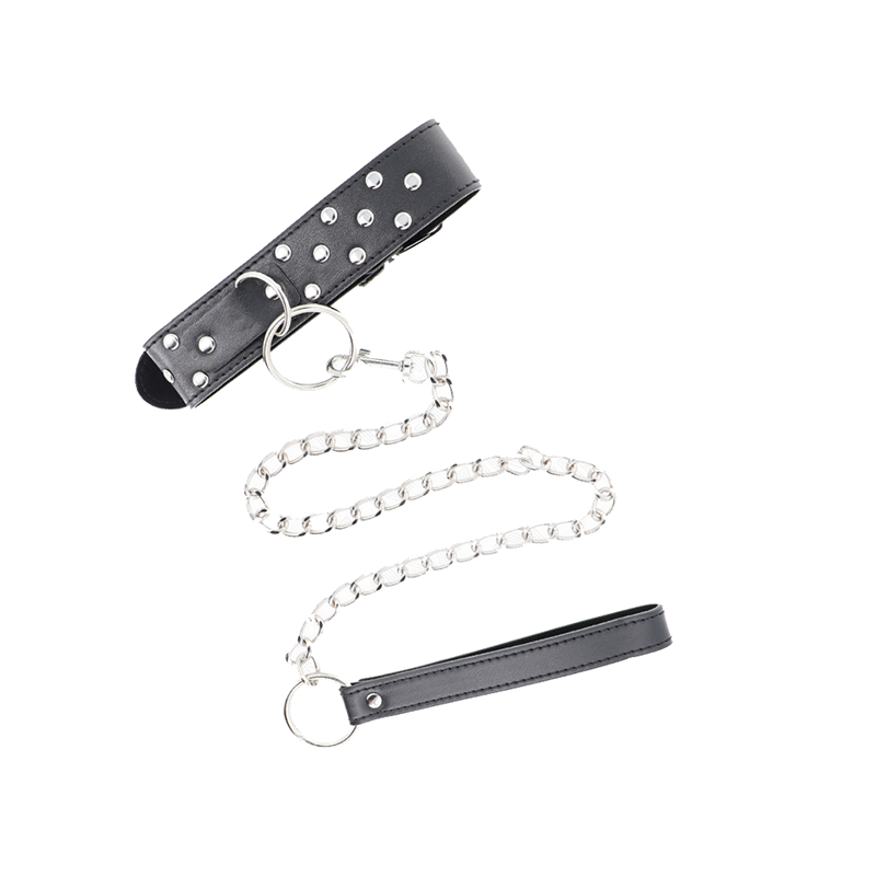 Collar Con Correa 65 Cm Remache Anilla Negro Ajustable 36-50 Cm X 3.8 Cm