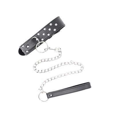 Collar Con Correa 65 Cm Remache Anilla Negro Ajustable 36-50 Cm X 3.8 Cm