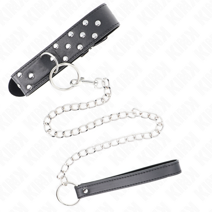 Collar Con Correa 65 Cm Remache Anilla Negro Ajustable 36-50 Cm X 3.8 Cm