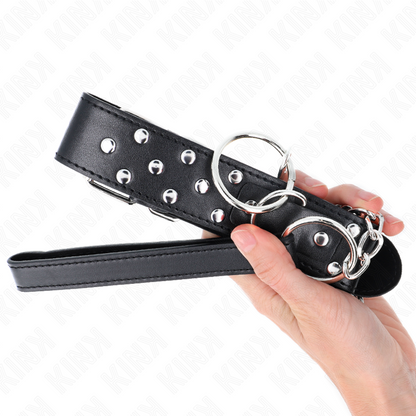 Collar Con Correa 65 Cm Remache Anilla Negro Ajustable 36-50 Cm X 3.8 Cm