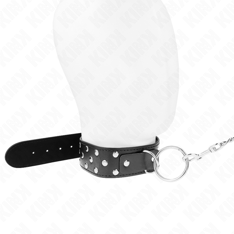 Collar Con Correa 65 Cm Remache Anilla Negro Ajustable 36-50 Cm X 3.8 Cm