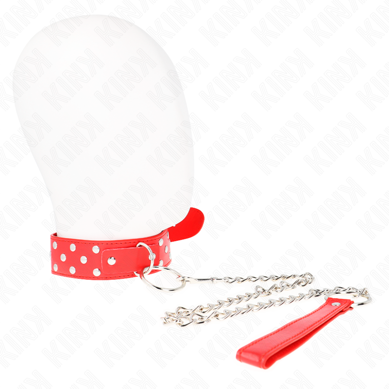 Collar Con Correa 65 Cm Remache Anilla Rojo Ajustable 36-50 Cm X 3.8 Cm