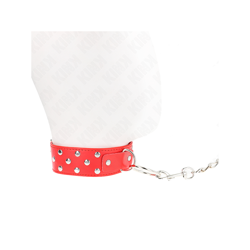 Collar Con Correa 65 Cm Remache Anilla Rojo Ajustable 36-50 Cm X 3.8 Cm