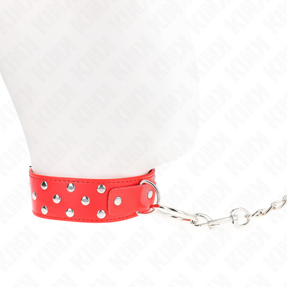 Collar Con Correa 65 Cm Remache Anilla Rojo Ajustable 36-50 Cm X 3.8 Cm