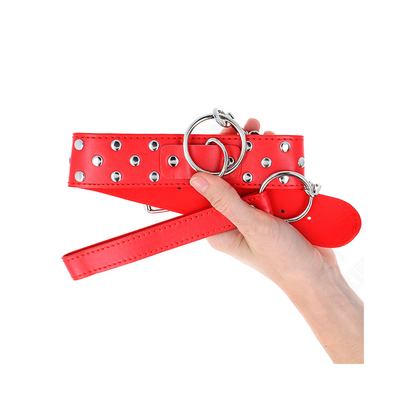 Collar Con Correa 65 Cm Remache Anilla Rojo Ajustable 36-50 Cm X 3.8 Cm