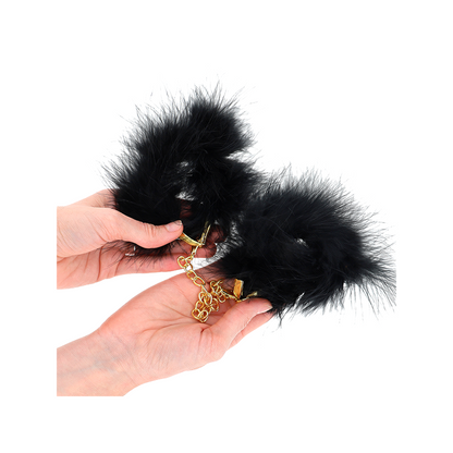 Esposas De Plumas Negro Con Cadena Dorada Modelo 2