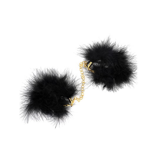 Esposas De Plumas Negro Con Cadena Dorada Modelo 2