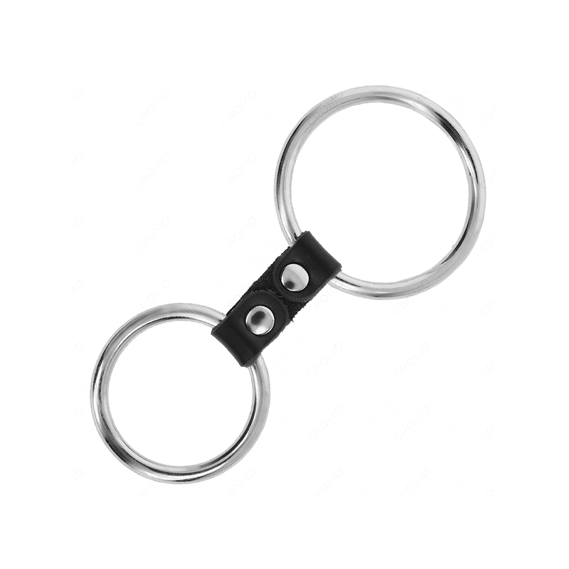 Anillo Pene Doble Metal 3.7 Cm A 5 Cm Conectados Por Correa Polipiel Modelo 2