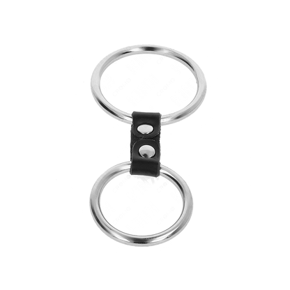 Anillo Pene Doble Metal 3.7 Cm A 5 Cm Conectados Por Correa Polipiel Modelo 2