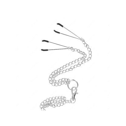 Anillo Pene Triple Metal Cromado 3.8 Cm A 5 Cm Cadena Metal 26 Cm Y Pinzas Para Pezones Modelo 2