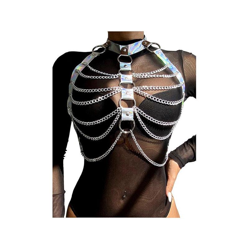 Arnés De Pecho Con Anillos Y Cadenas Plata