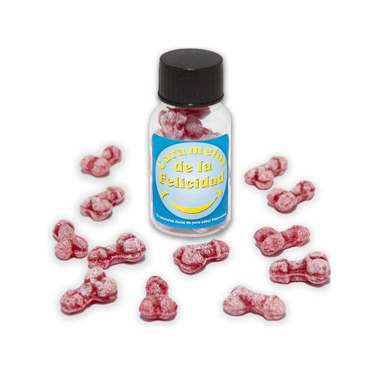 Bote 12 Caramelos De La Felicidad Forma Pene Fresa/Cereza