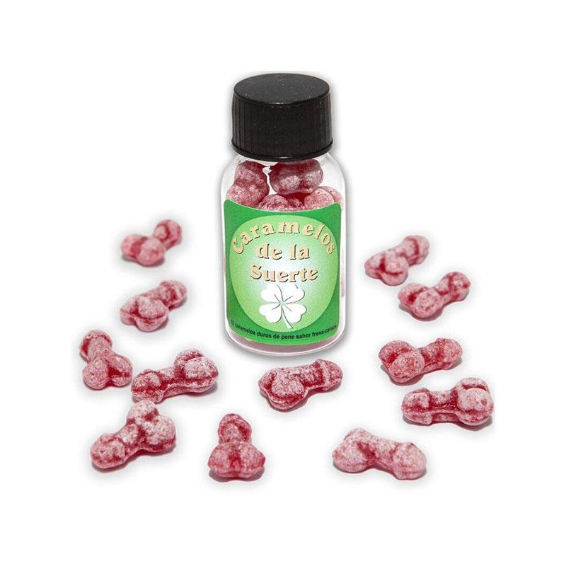 12 Caramelos De La Suerte Forma Pene Fresa/Cereza