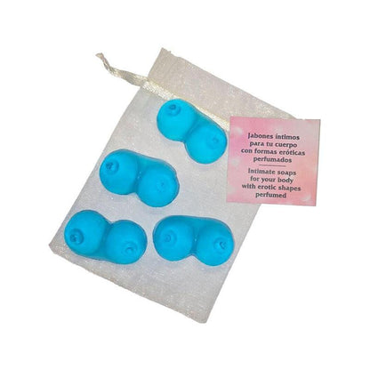 4 Mini Jabones Perfumados Forma Pechos Azul
