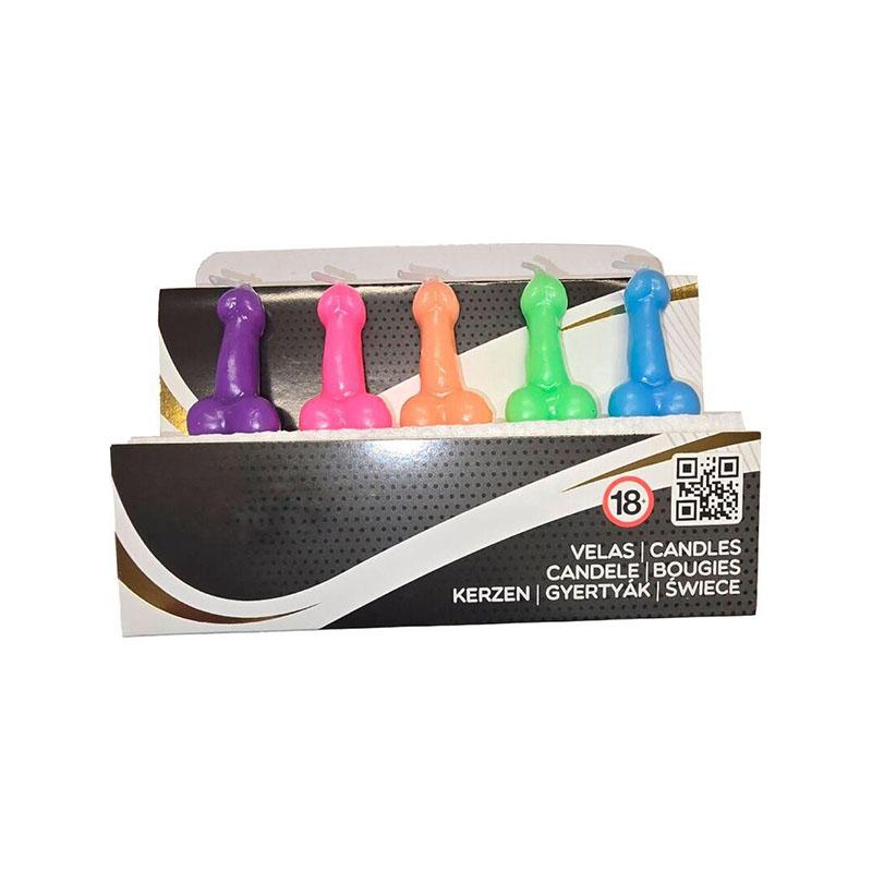 Caja 5 Velas Forma Pene Diferentes Colores