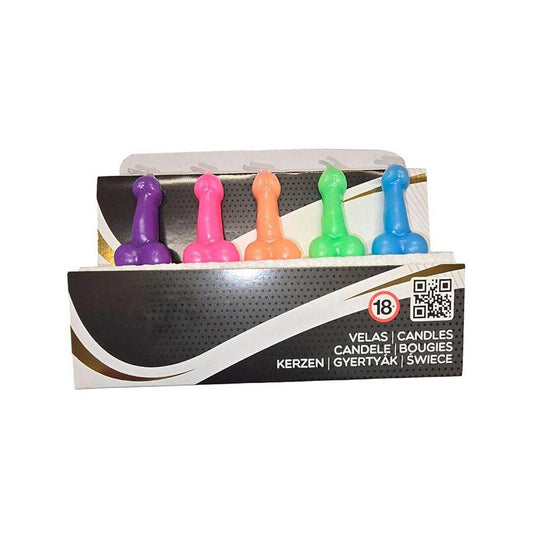 Caja 5 Velas Forma Pene Diferentes Colores
