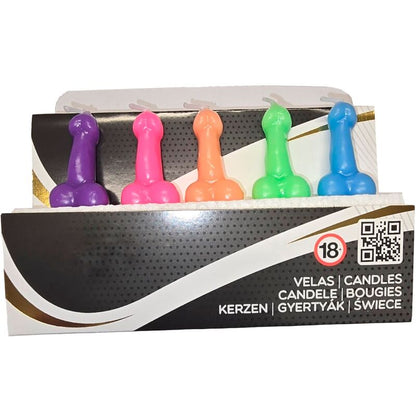 Caja 5 Velas Forma Pene Diferentes Colores