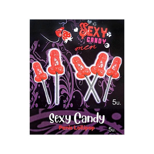 Caja 5 Piruletas Forma Pene Cereza