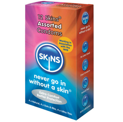 Preservativos Skins Natural + Fino + Puntos & Estrias 12 Uds