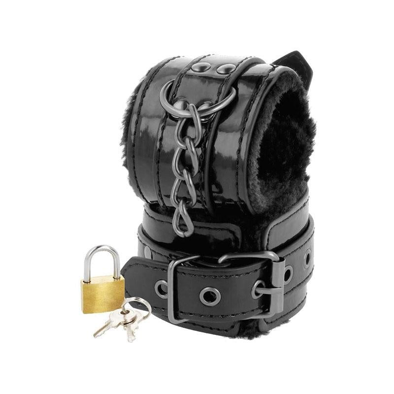 Esposas Cuero Ajustables Tobillos Negro Con Candado