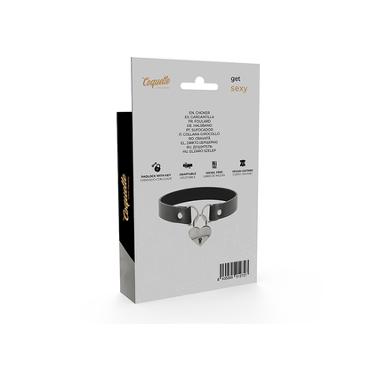 Collar Cuero Vegano Accesorio Corazón Con Llave