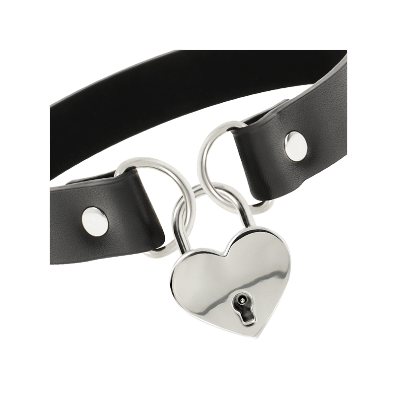Collar Cuero Vegano Accesorio Corazón Con Llave