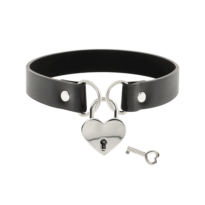 Collar Cuero Vegano Accesorio Corazón Con Llave