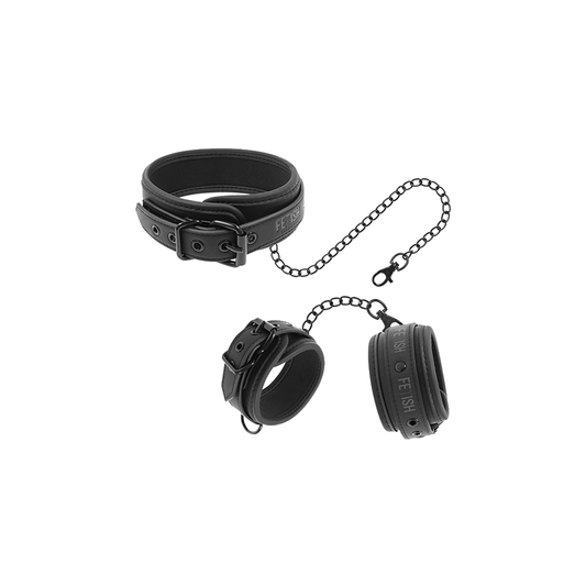 Collar Y Esposas Cuero Vegano Con Forro De Nopreno